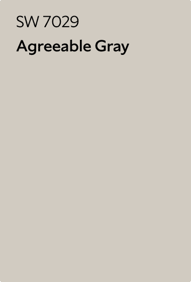A Sherwin-Williams Color Chip for Agreeable Gray SW 7029.