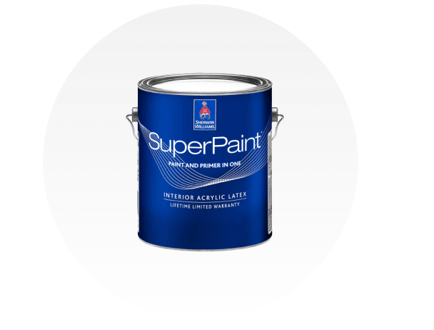 A can of Sherwin-Williams SuperPaint Interior Acrylic Latex paint.