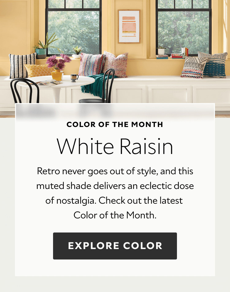 Color of the Month. White Raisin. Retro never goes out of style, and this muted shade delivers an eclectic dose of nostalgia. Check out the latest Color of the Month. Explore Color.
